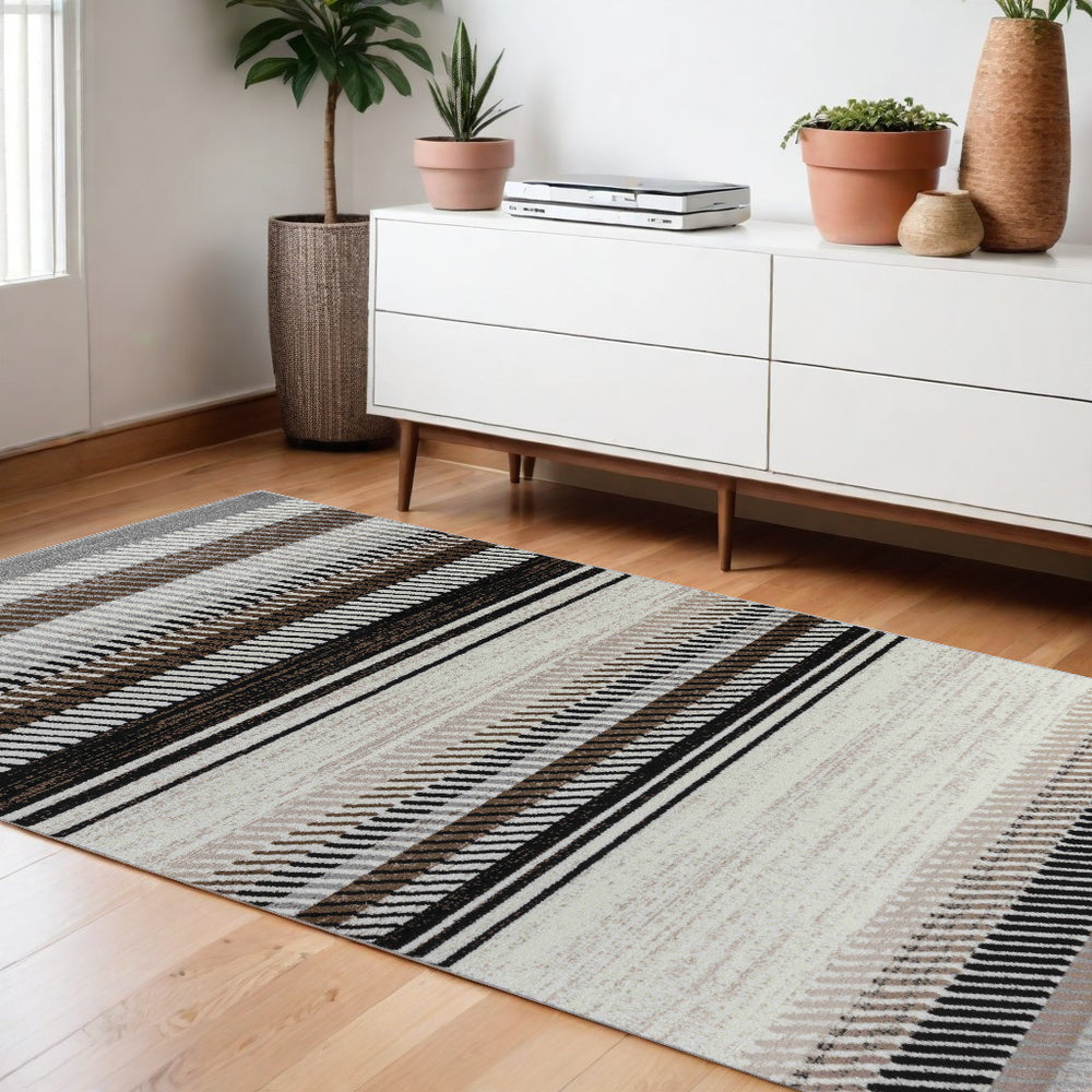 Homeroots 7' X 10' Beige Striped Area Rug  Polypropylene 506682
