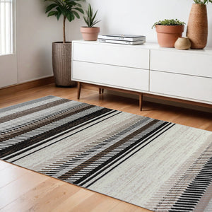 Homeroots 8' X 11' Beige Striped Area Rug  Polypropylene 506683