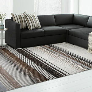 HomeRoots 5' Beige Striped Area Rug - Elegant, Durable, and Machine-Woven for Living Rooms and Offices 8' X 10' 506683