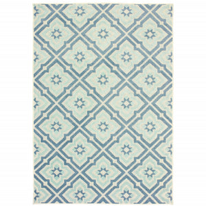 Homeroots 10' X 13' Blue And Ivory Geometric Stain Resistant Indoor Outdoor Area Rug  Polypropylene 506689