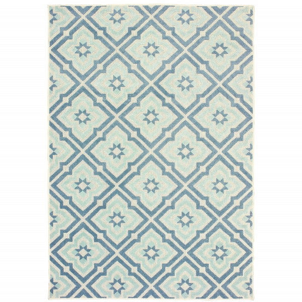 Homeroots 10' X 13' Blue And Ivory Geometric Stain Resistant Indoor Outdoor Area Rug  Polypropylene 506689