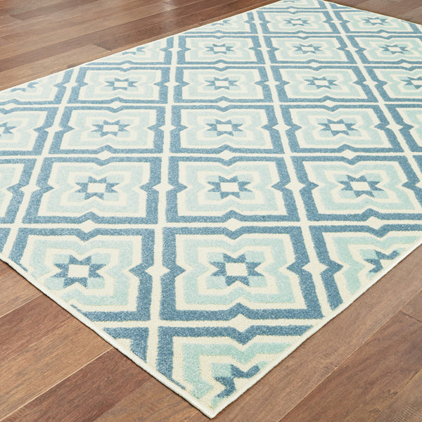 Homeroots 10' X 13' Blue And Ivory Geometric Stain Resistant Indoor Outdoor Area Rug  Polypropylene 506689