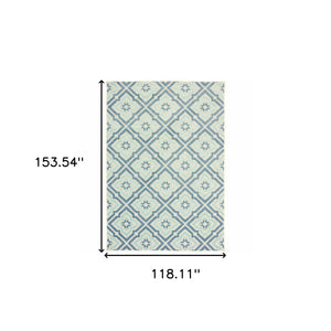 Homeroots 10' X 13' Blue And Ivory Geometric Stain Resistant Indoor Outdoor Area Rug  Polypropylene 506689