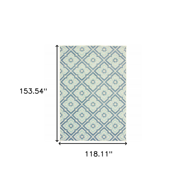 Homeroots 10' X 13' Blue And Ivory Geometric Stain Resistant Indoor Outdoor Area Rug  Polypropylene 506689