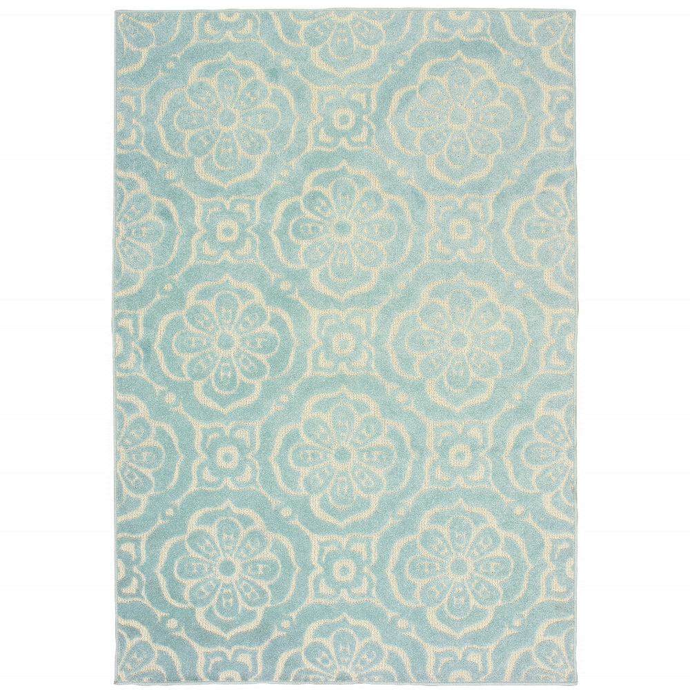 Homeroots 10' X 13' Blue And Ivory Floral Stain Resistant Indoor Outdoor Area Rug  Polypropylene 506695