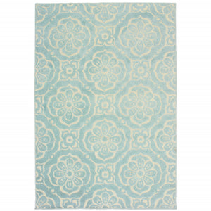 Homeroots 10' X 13' Blue And Ivory Floral Stain Resistant Indoor Outdoor Area Rug  Polypropylene 506695