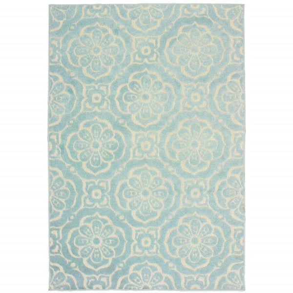 Homeroots 10' X 13' Blue And Ivory Floral Stain Resistant Indoor Outdoor Area Rug  Polypropylene 506695
