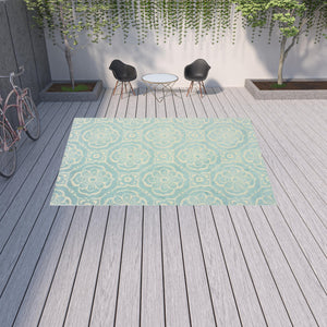 Homeroots 10' X 13' Blue And Ivory Floral Stain Resistant Indoor Outdoor Area Rug  Polypropylene 506695