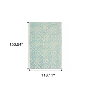 Homeroots 10' X 13' Blue And Ivory Floral Stain Resistant Indoor Outdoor Area Rug  Polypropylene 506695