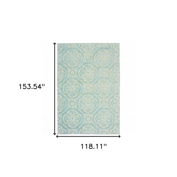 Homeroots 10' X 13' Blue And Ivory Floral Stain Resistant Indoor Outdoor Area Rug  Polypropylene 506695