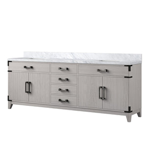 English Elm White Oak Double Bath Vanity 84" With Elegant Carrara Marble Top, Soft-Close Drawers & Storage B2731P259983-GIGA