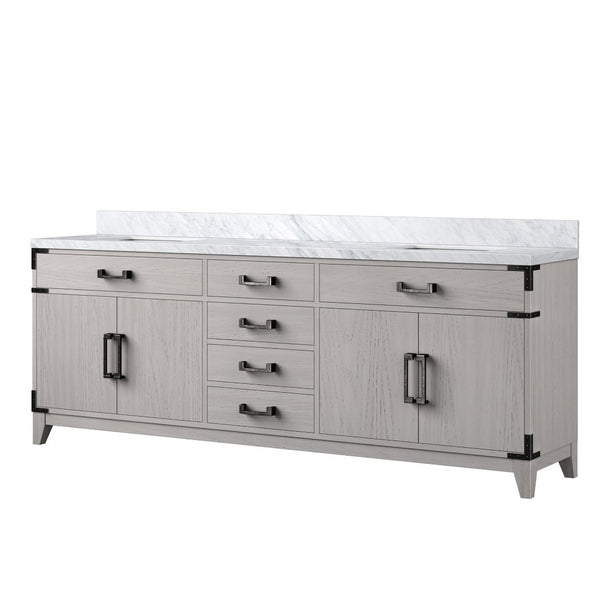 English Elm White Oak Double Bath Vanity 84" With Elegant Carrara Marble Top, Soft-Close Drawers & Storage B2731P259983-GIGA