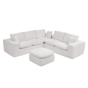 English Elm 107'' Boucle Modular Sectional Sofa Deep Cloud Cushions Reversible Chaise Living Room Beige W1413S00161