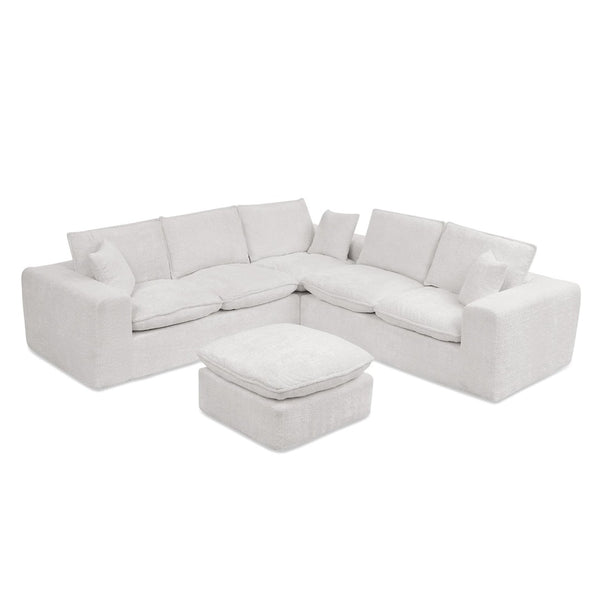 English Elm 107'' Boucle Modular Sectional Sofa Deep Cloud Cushions Reversible Chaise Living Room Beige W1413S00161