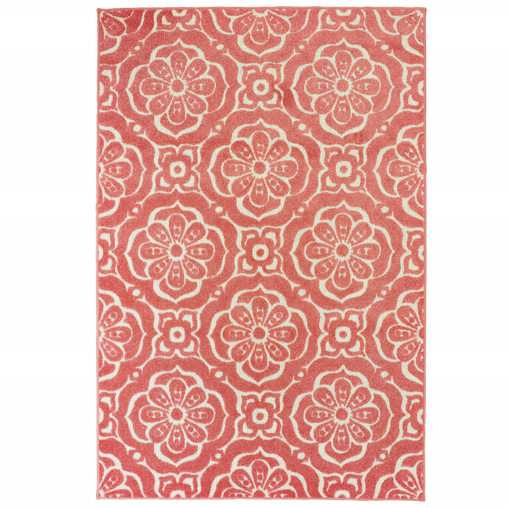 Homeroots 10' X 13' Pink Floral Stain Resistant Indoor Outdoor Area Rug  Polypropylene 506701