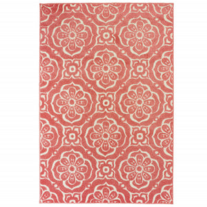 Homeroots 10' X 13' Pink Floral Stain Resistant Indoor Outdoor Area Rug  Polypropylene 506701