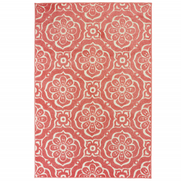 Homeroots 10' X 13' Pink Floral Stain Resistant Indoor Outdoor Area Rug  Polypropylene 506701