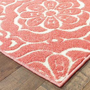 Homeroots 10' X 13' Pink Floral Stain Resistant Indoor Outdoor Area Rug  Polypropylene 506701
