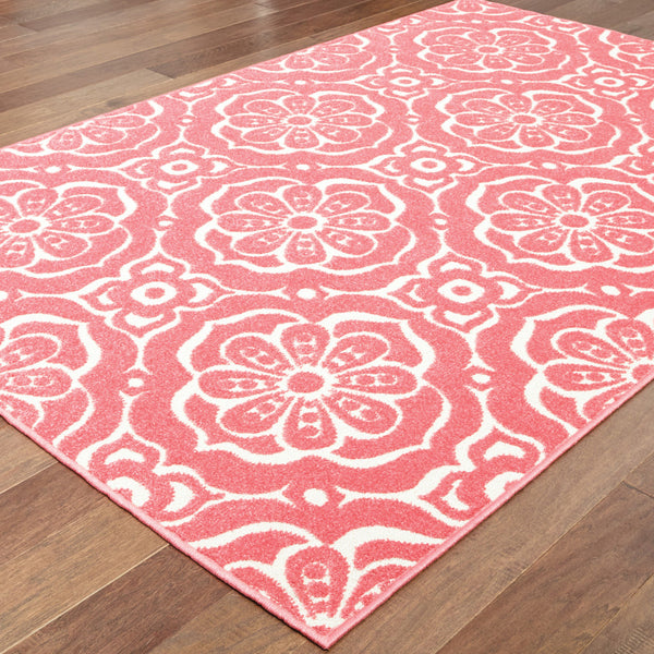 Homeroots 10' X 13' Pink Floral Stain Resistant Indoor Outdoor Area Rug  Polypropylene 506701
