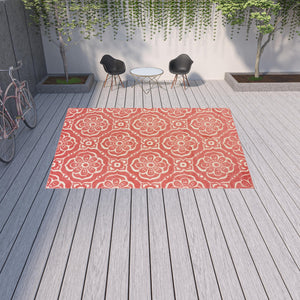 Homeroots 10' X 13' Pink Floral Stain Resistant Indoor Outdoor Area Rug  Polypropylene 506701