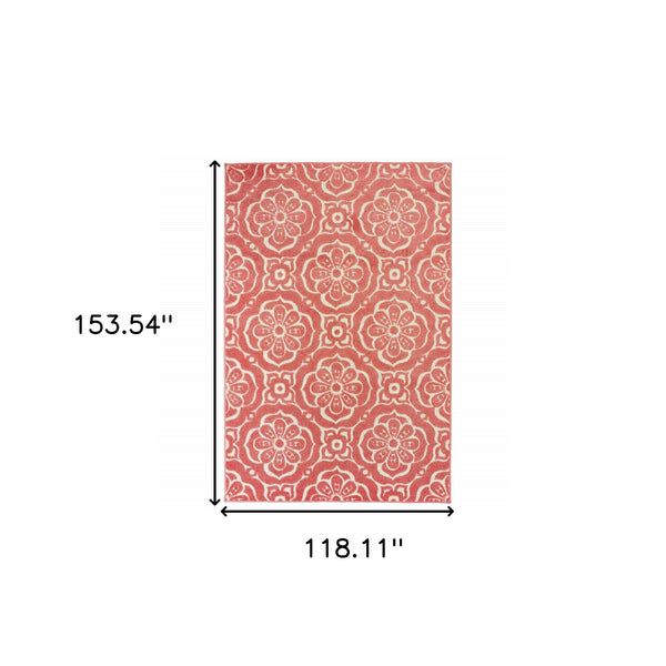 Homeroots 10' X 13' Pink Floral Stain Resistant Indoor Outdoor Area Rug  Polypropylene 506701