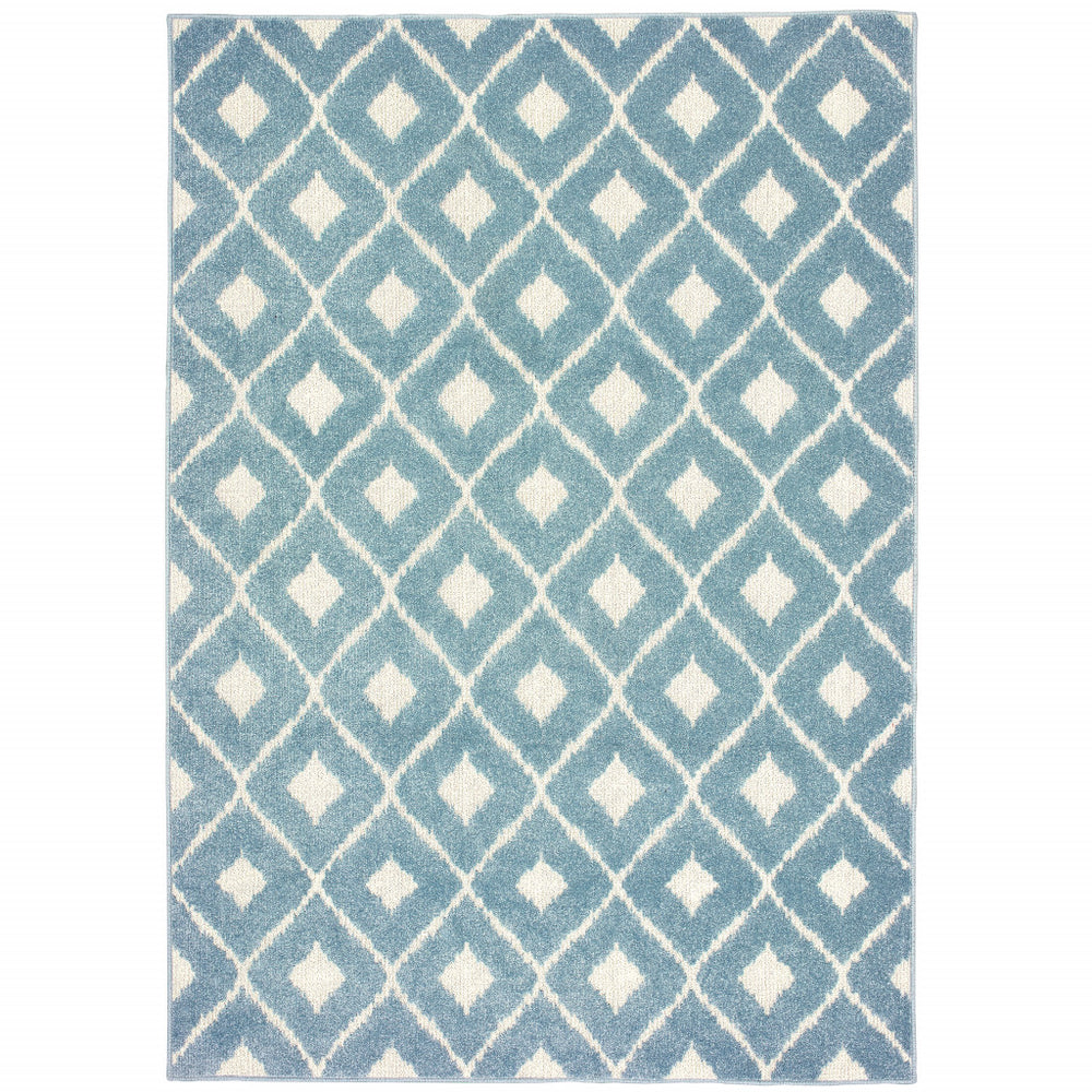 Homeroots 10' X 13' Blue And Ivory Geometric Stain Resistant Indoor Outdoor Area Rug  Polypropylene 506707
