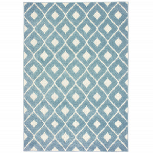 Homeroots 10' X 13' Blue And Ivory Geometric Stain Resistant Indoor Outdoor Area Rug  Polypropylene 506707