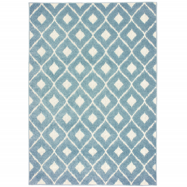 Homeroots 10' X 13' Blue And Ivory Geometric Stain Resistant Indoor Outdoor Area Rug  Polypropylene 506707