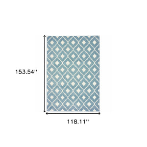 Homeroots 10' X 13' Blue And Ivory Geometric Stain Resistant Indoor Outdoor Area Rug  Polypropylene 506707
