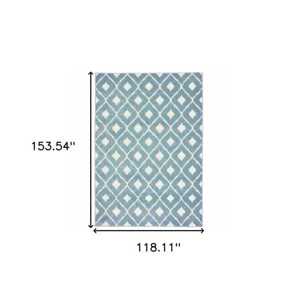 Homeroots 10' X 13' Blue And Ivory Geometric Stain Resistant Indoor Outdoor Area Rug  Polypropylene 506707