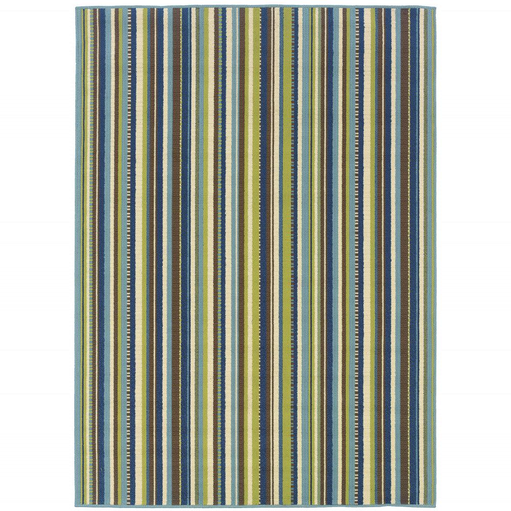 Homeroots 4' X 6' Blue And Green Striped Indoor Outdoor Rug - Stain Resistant, Stylish, Perfect For Kids & Pets 3'7" X 5'6" Polypropylene 506711