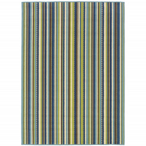 Homeroots 4' X 6' Blue And Green Striped Indoor Outdoor Rug - Stain Resistant, Stylish, Perfect For Kids & Pets 3'7" X 5'6" Polypropylene 506711