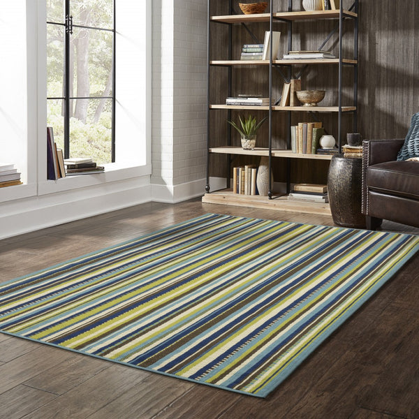 Homeroots 4' X 6' Blue And Green Striped Indoor Outdoor Rug - Stain Resistant, Stylish, Perfect For Kids & Pets 3'7" X 5'6" Polypropylene 506711