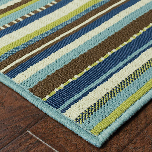 Homeroots 4' X 6' Blue And Green Striped Indoor Outdoor Rug - Stain Resistant, Stylish, Perfect For Kids & Pets 3'7" X 5'6" Polypropylene 506711