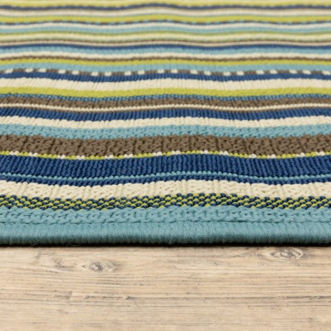 Homeroots 4' X 6' Blue And Green Striped Indoor Outdoor Rug - Stain Resistant, Stylish, Perfect For Kids & Pets 3'7" X 5'6" Polypropylene 506711