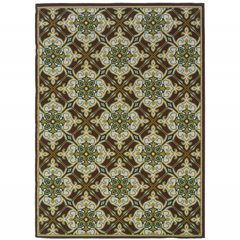 Homeroots 4' X 6' Brown And Ivory Floral Stain Resistant Area Rug - Perfect For Indoor & Outdoor Spaces! 3'7" X 5'6" Polypropylene 506720
