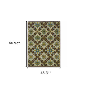 Homeroots 4' X 6' Brown And Ivory Floral Stain Resistant Area Rug - Perfect For Indoor & Outdoor Spaces! 3'7" X 5'6" Polypropylene 506720