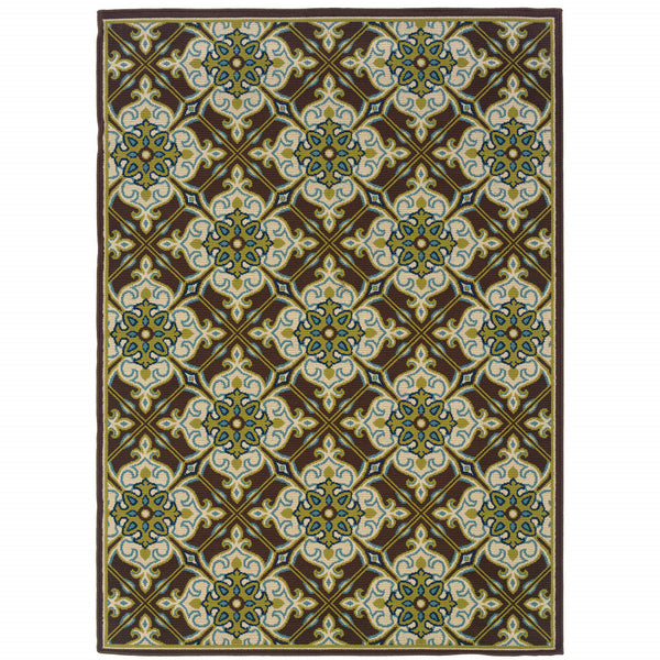 Homeroots 5' X 8' Brown And Ivory Floral Stain Resistant Indoor Outdoor Area Rug  Polypropylene 506721
