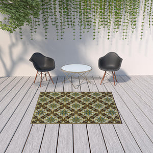 Homeroots 5' X 8' Brown And Ivory Floral Stain Resistant Indoor Outdoor Area Rug  Polypropylene 506721