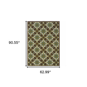 Homeroots 5' X 8' Brown And Ivory Floral Stain Resistant Indoor Outdoor Area Rug  Polypropylene 506721
