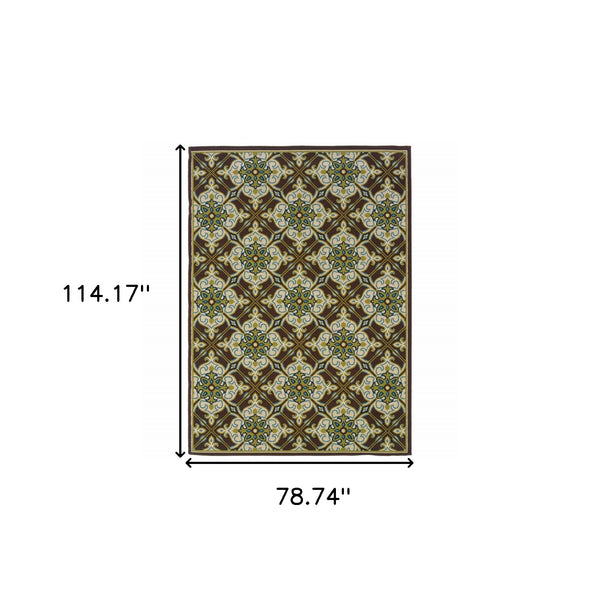 Homeroots 7' X 10' Brown And Ivory Floral Stain Resistant Indoor Outdoor Area Rug  Polypropylene 506722