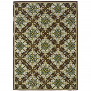 Homeroots 8' X 11' Brown And Ivory Floral Stain Resistant Indoor Outdoor Area Rug  Polypropylene 506723
