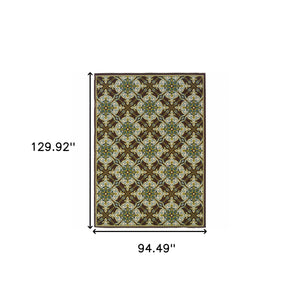 Homeroots 8' X 11' Brown And Ivory Floral Stain Resistant Indoor Outdoor Area Rug  Polypropylene 506723