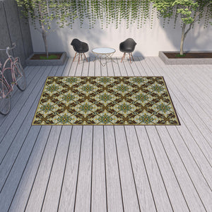 Homeroots 9' X 13' Brown And Ivory Floral Stain Resistant Indoor Outdoor Area Rug  Polypropylene 506724