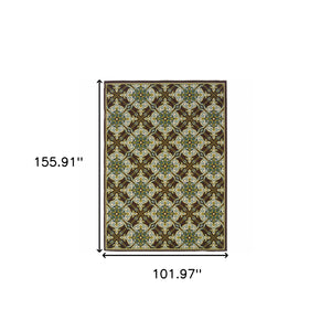 Homeroots 9' X 13' Brown And Ivory Floral Stain Resistant Indoor Outdoor Area Rug  Polypropylene 506724