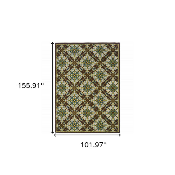 Homeroots 9' X 13' Brown And Ivory Floral Stain Resistant Indoor Outdoor Area Rug  Polypropylene 506724