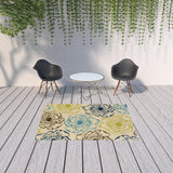 Homeroots 5' X 8' Green And Ivory Floral Stain Resistant Indoor Outdoor Area Rug  Polypropylene 506730