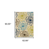 Homeroots 5' X 8' Green And Ivory Floral Stain Resistant Indoor Outdoor Area Rug  Polypropylene 506730