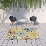 Homeroots 7' X 10' Green And Ivory Floral Stain Resistant Indoor Outdoor Area Rug  Polypropylene 506731