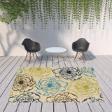 Homeroots 8' X 11' Green And Ivory Floral Stain Resistant Indoor Outdoor Area Rug  Polypropylene 506732